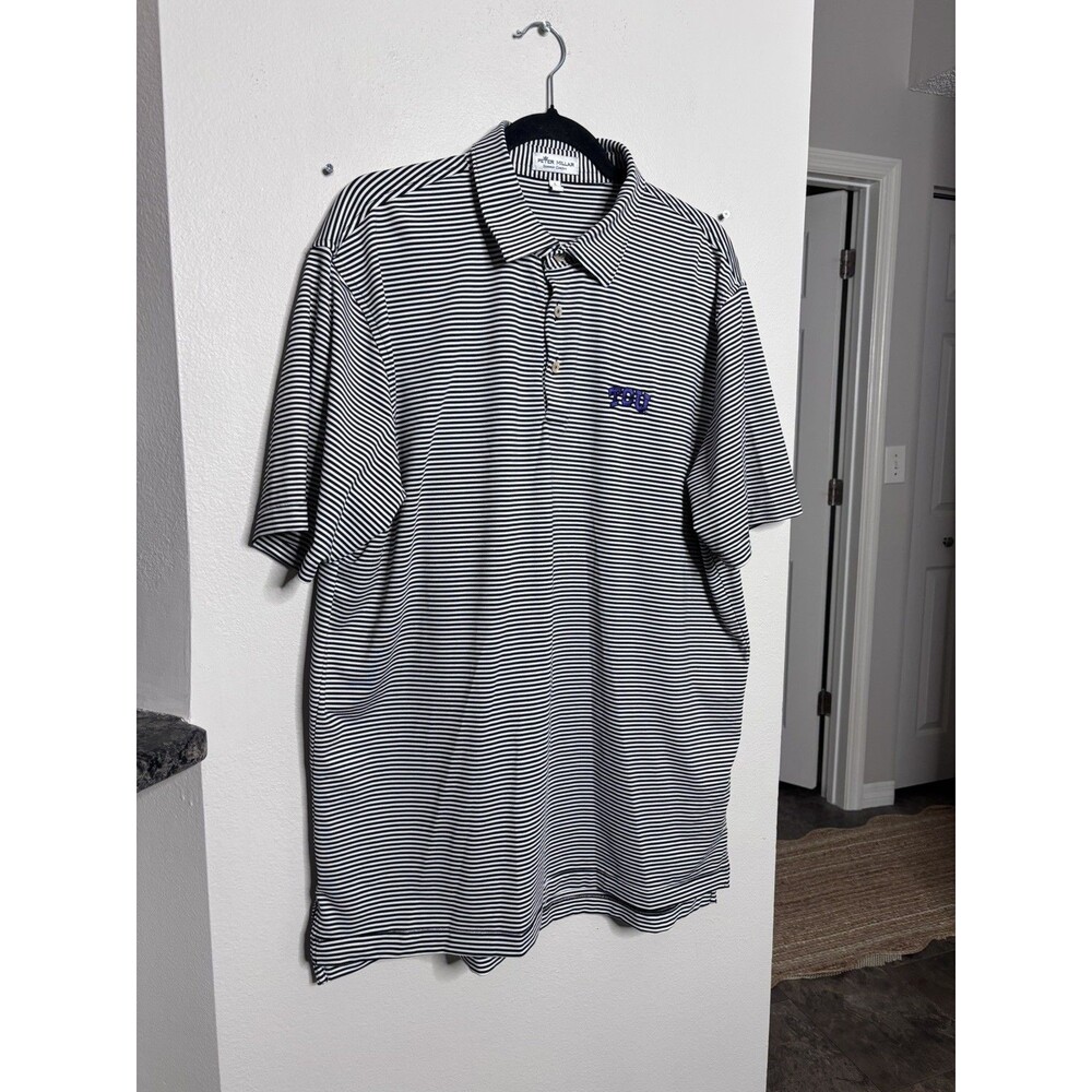 Peter Millar Polo Shirt Mens L striped Summer Comfort Golf TCU Horned Frogs